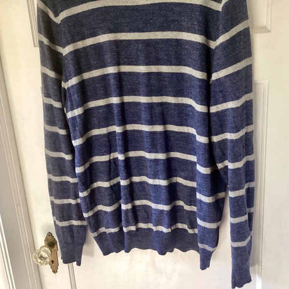 Oleg Cassini Men Sweater M Blue Gray Striped Cashmere Blend Lightweight Pullover - Picture 5 of 14